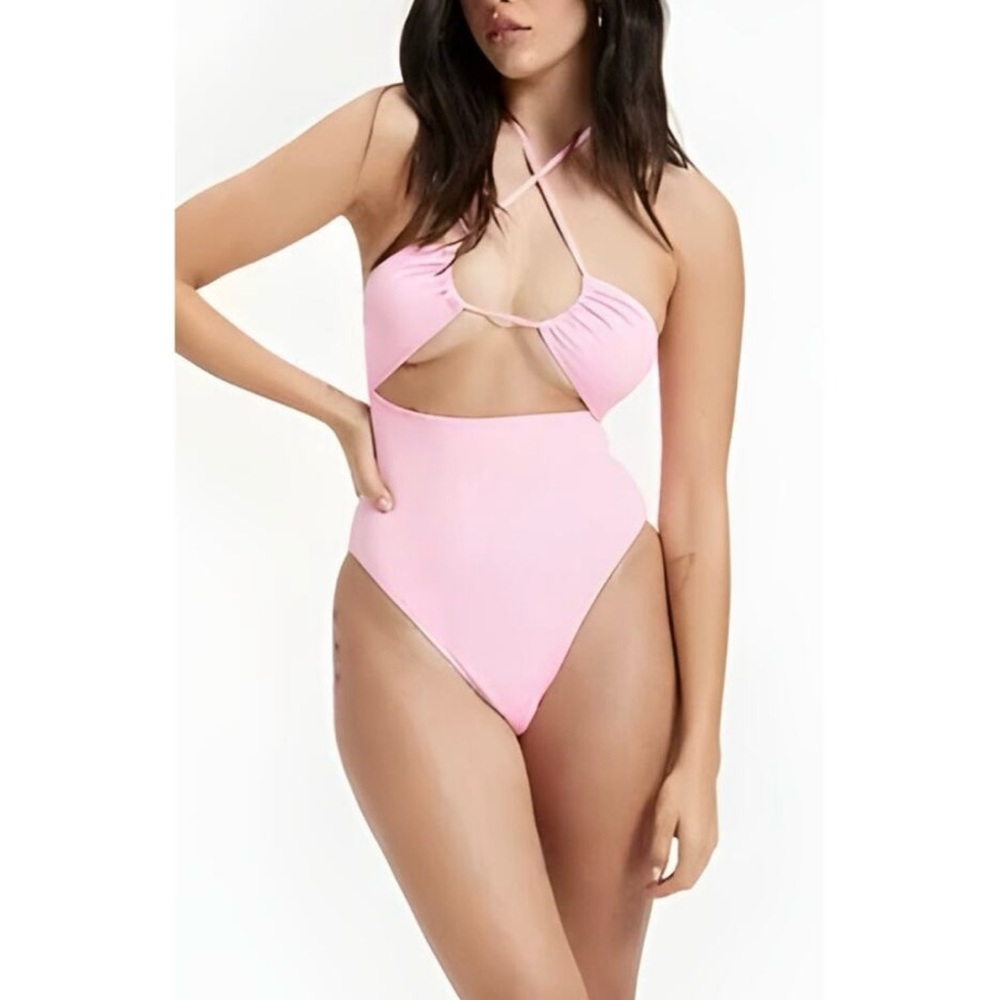 Good American pink halter swimsuit